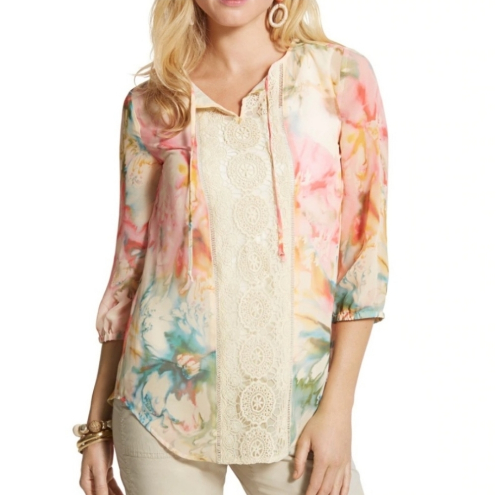 Chico's Multicolor Blouse with Lace Detail